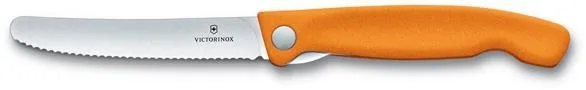 Kuchynský nôž Victorinox skladací desiatový nôž Swiss Classic, oranžový, vlnkované ostrie 11cm