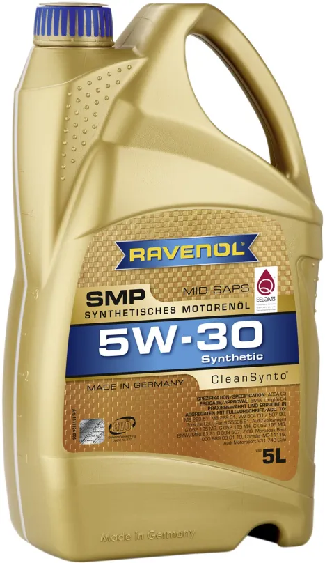 Motorový olej RAVENOL SMP SAE 5W-30; 5 L, 5W-30, syntetický, API SN, ACEA C3, VW 504.00 a