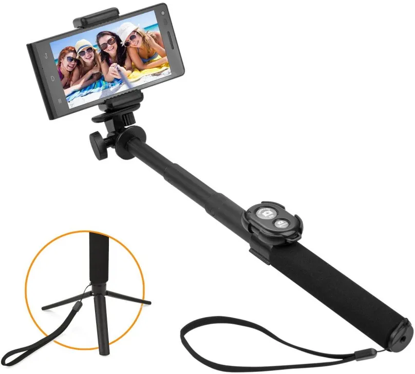 Selfie tyč Gogen BT Selfie 5B teleskopická, 75cm, hliník, penová rukoväť, statívový závit,