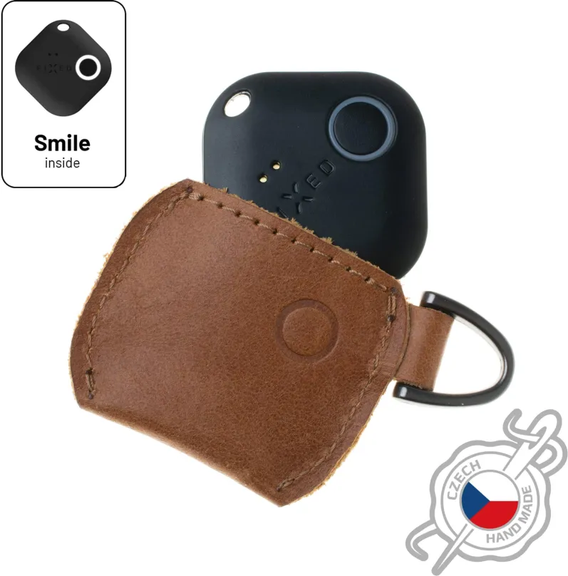Kľúčenka FIXED Smile Case z pravej hovädzej kože so smart trackerom FIXED Smile PRO hnedé