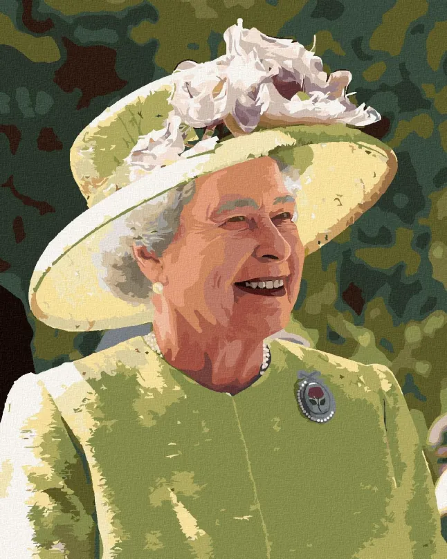 Maľovanie podľa čísel Usmievavá kráľovná Alžbeta II., 40x50 cm, bez rámu a bez vypnutia plátna