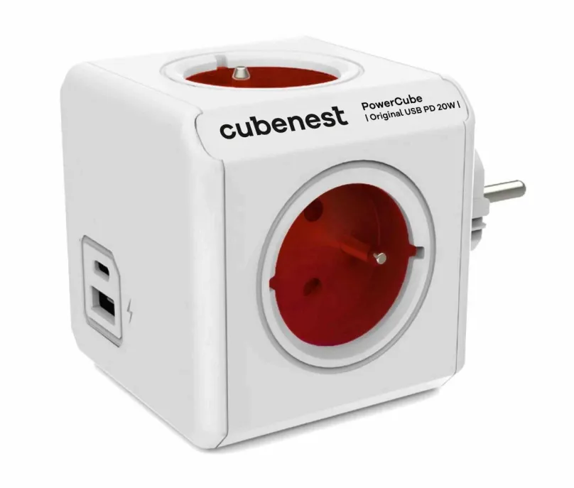 Zásuvka Cubenest Powercube Original USB PD 20W, A+C, 4x zásuvka, biela/červená