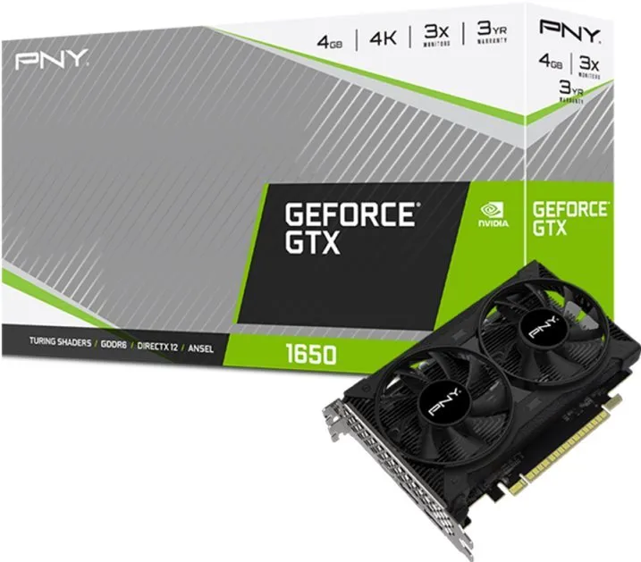 Grafická karta PNY GeForce GTX 1650 Dual Fan, 4 GB GDDR6 (12000 MHz), NVIDIA GeForce, Tur