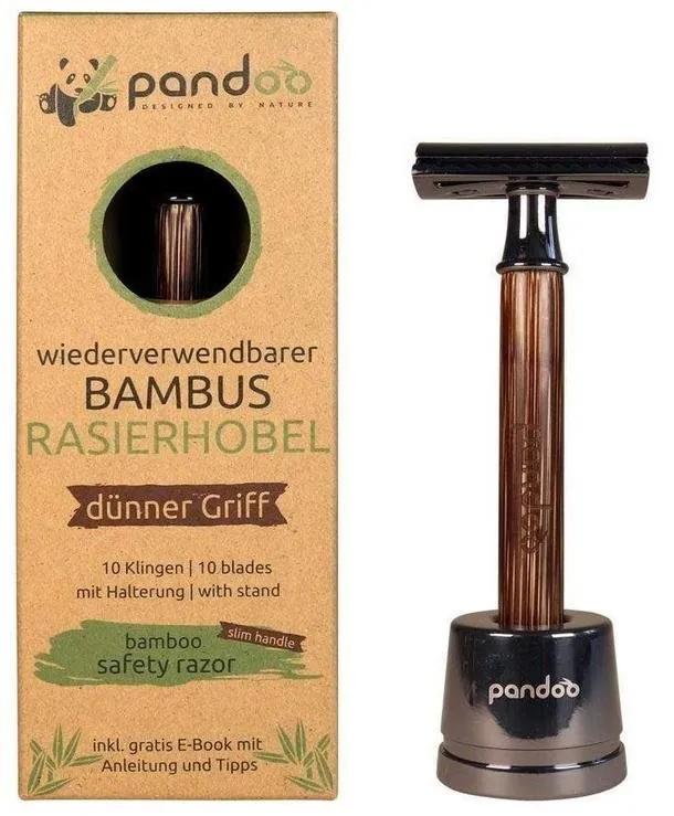 Holiaci strojček PANDOO Bambusový holiaci strojček tenká rukoväť + žiletky 10 ks