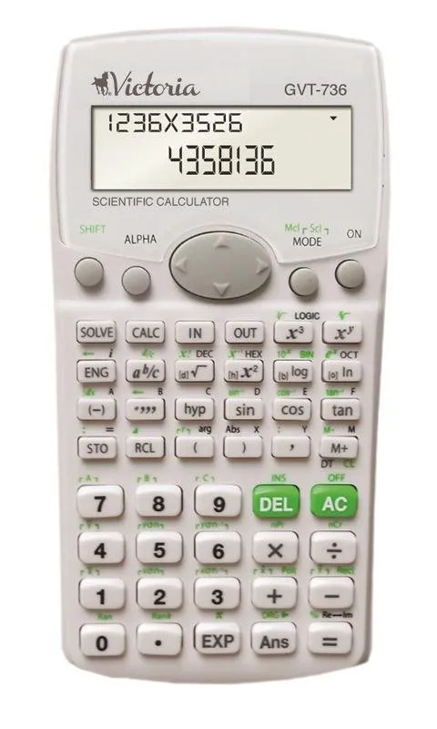 Kalkulačka VICTORIA GVT-736, vedecká, batériové napájanie, 12miestny 2riadkový displej, go