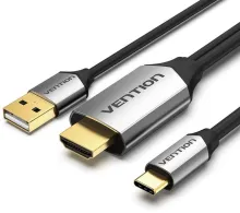 Dátový kábel Vention Type-C (USB-C) na HDMI kábel s USB Power Supply 1m Black Metal Type