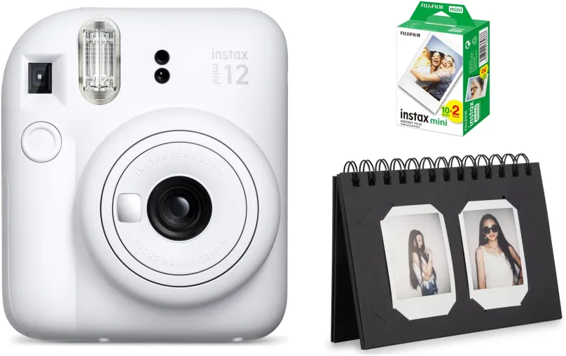 Instantný fotoaparát FujiFilm Instax Mini 12 Clay White + mini film 20ks fotiek + Instax desk album 40 Black