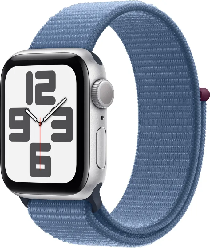 Chytré hodinky Apple Watch SE 40mm Strieborný hliník s ľadovo modrým prevliekacím športovým remienkom