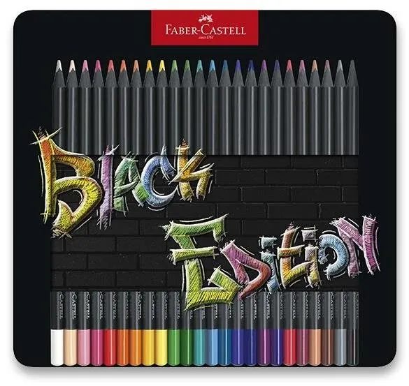 Pastelky FABER-CASTELL Black Edition v plechu, 24 farieb