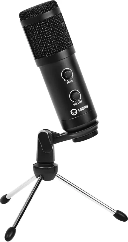Mikrofón LORGAR Mikrofón Soner 313 pre Streaming, kondenzátorový, Volume & Echo Knob, čierny
