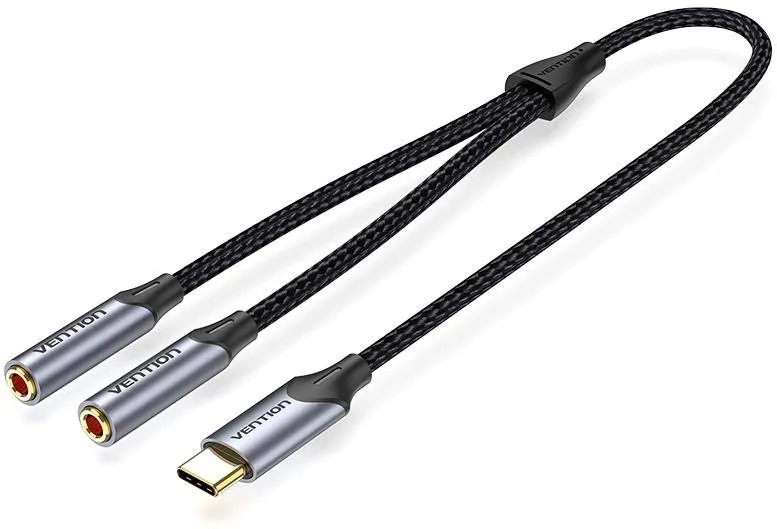 Redukcia Vention USB-C Malo to Dual 3.5MM Jack Earphone Adapter 0.3M Gray Aluminum Alloy Type