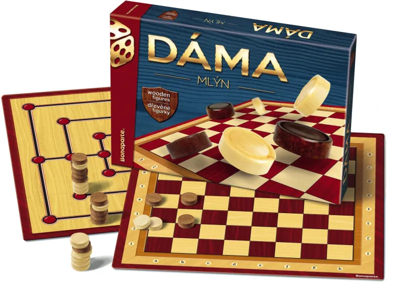Spoločenská hra Dáma + mlyn drevené kamene spoločenská hra