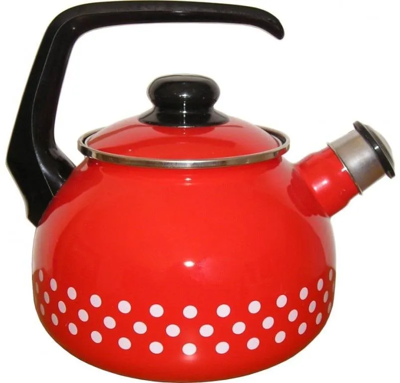 Varná kanvica Metalac Smaltovaný čajník s pokrievkou 20 cm 2,5 l červená bodka
