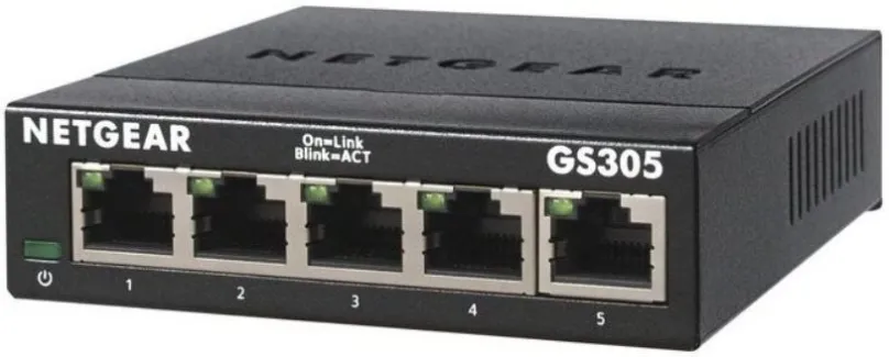 Switch Netgear GS305, desktop, prenosová rýchlosť LAN portov 1 Gbit, rozmery 29 x 101 x 94