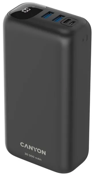 CANYON powerbanka PB-301, 30000mAh Li-poly QC 3.0&PD 20W, displej, In USB-C + micro USB, Out 1x USB-C + 2x USB-A, čierna