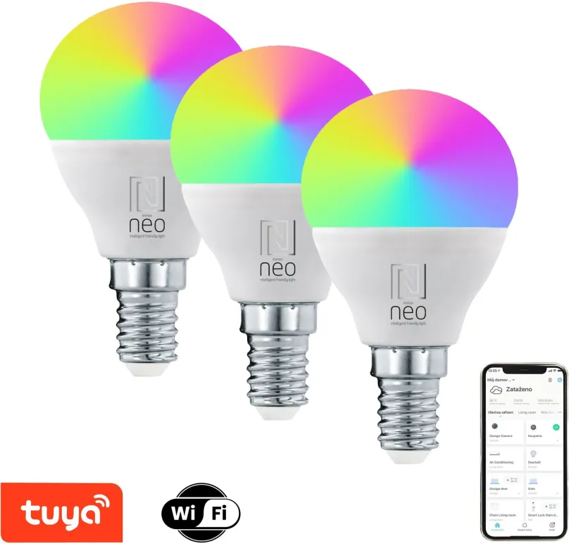 LED žiarovka IMMAX NEO LITE Smart 3x žiarovka LED E14 6W RGB+CCT farebná a biela, stmievateľná, WiFi, P45
