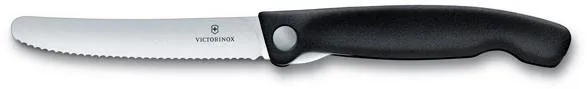 Kuchynský nôž Victorinox skladací desiatový nôž Swiss Classic, čierny, vlnkované ostrie 11cm