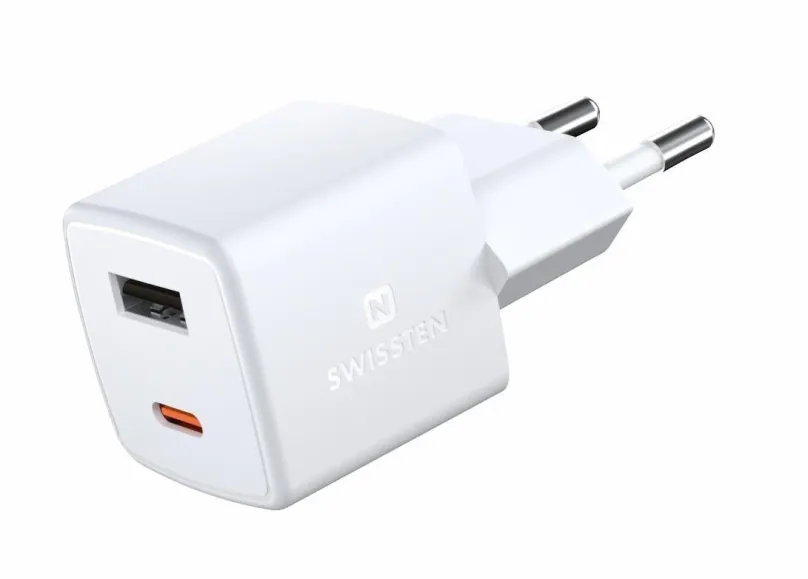 Nabíjačka do siete Swissten mini sieťový adaptér GaN 1x USB-C + 1x USB 30W Power Delivery