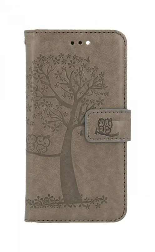 Puzdro na mobil TopQ Puzdro iPhone SE 2022 knižkové Šedý strom malej sovy 75000