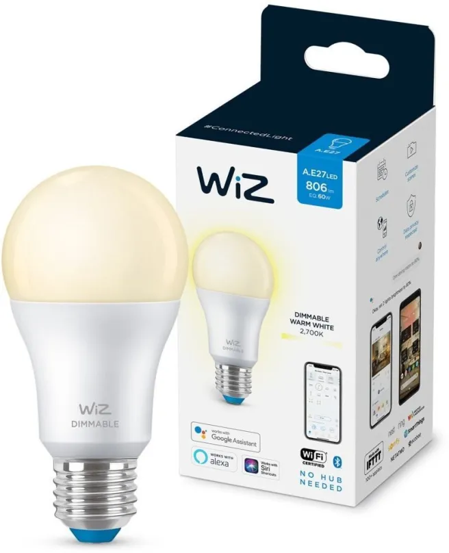 WiZ Dimmable 8718699786038 inteligentná LED žiarovka E27 | 1x8W | 806lm | 2700K