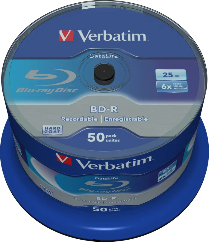 Médiá VERBATIM BD-R SL DataLife 25GB, 6x, spindle 50 ks, BD-R Single Layer, kapacita 25GB,