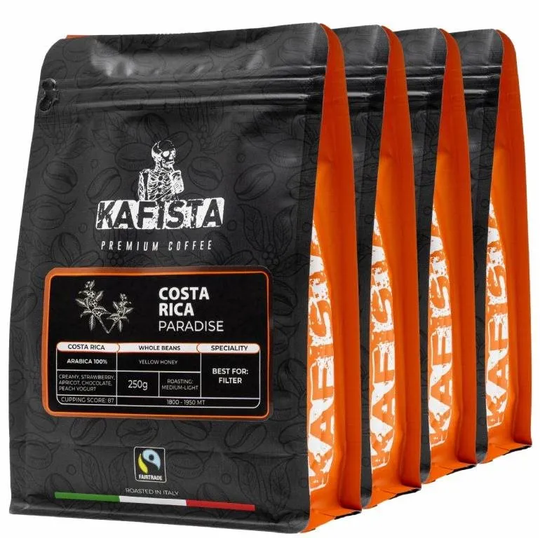 Káva Kafista Výberová káva "Costa Rica paradise" - 100% Arabica - Zrnková Káva 4 x 250 g