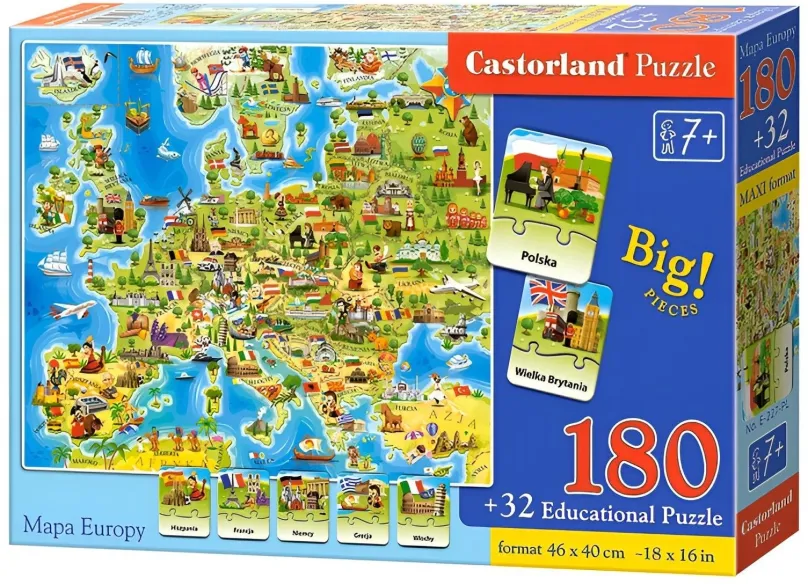 Puzzle CASTORLAND Puzzle Mapa Európy 180 dielov + 32 náučných dielov