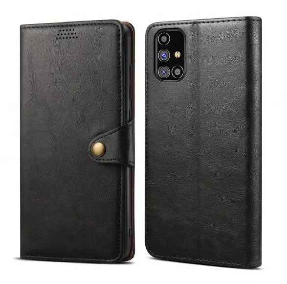 Puzdro na mobil Lenu Leather pre Samsung Galaxy M31s, čierne
