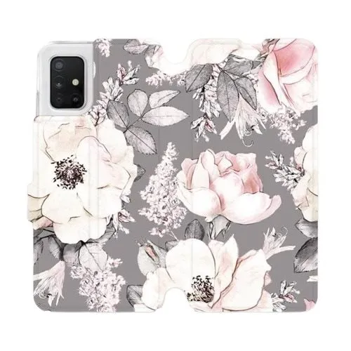 Kryt na mobil Flipové púzdro na mobil Samsung Galaxy A51 - MX06S Kvety na šedom pozadí