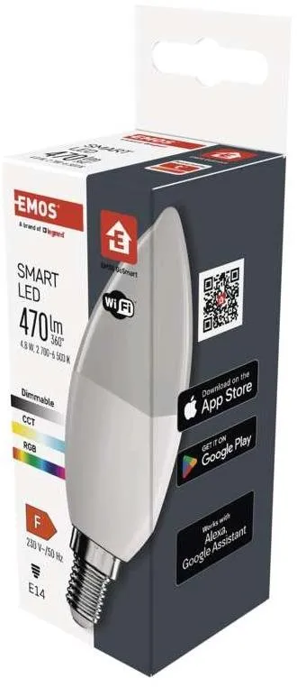 LED žiarovka EMOS Chytrá LED žiarovka GoSmart sviečka E14 4,8 W (40 W) 470 lm RGB stmievateľná Wi-Fi