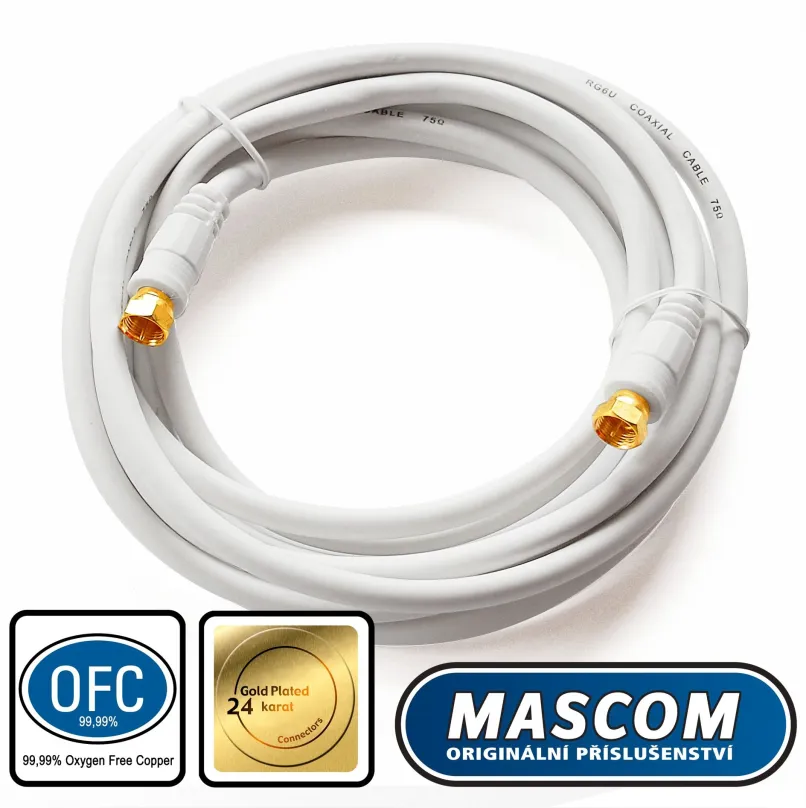Koaxiálny kábel Mascom satelitný kábel 7676-030W, konektory F 3m