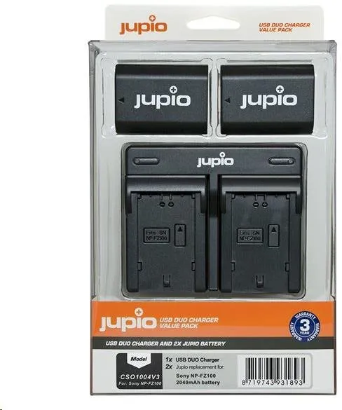 Batéria pre fotoaparát Jupio 2x NP-FZ100 - 2040 mAh + nabíjačka pre Sony