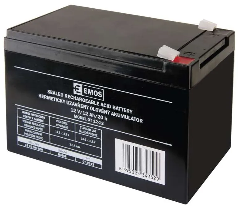 Batéria pre záložné zdroje EMOS Bezúdržbový olovený akumulátor 12 V/12 Ah, fastón 6,3 mm