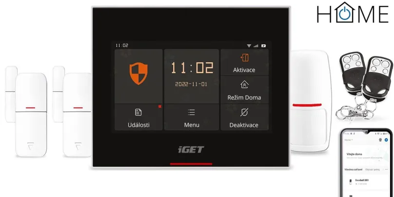 Zabezpečovací systém iGET HOME Alarm X5 - inteligentný zabezpečovací systém Wi-Fi s dotykovým LCD, aplikácia iGET HOME, sa