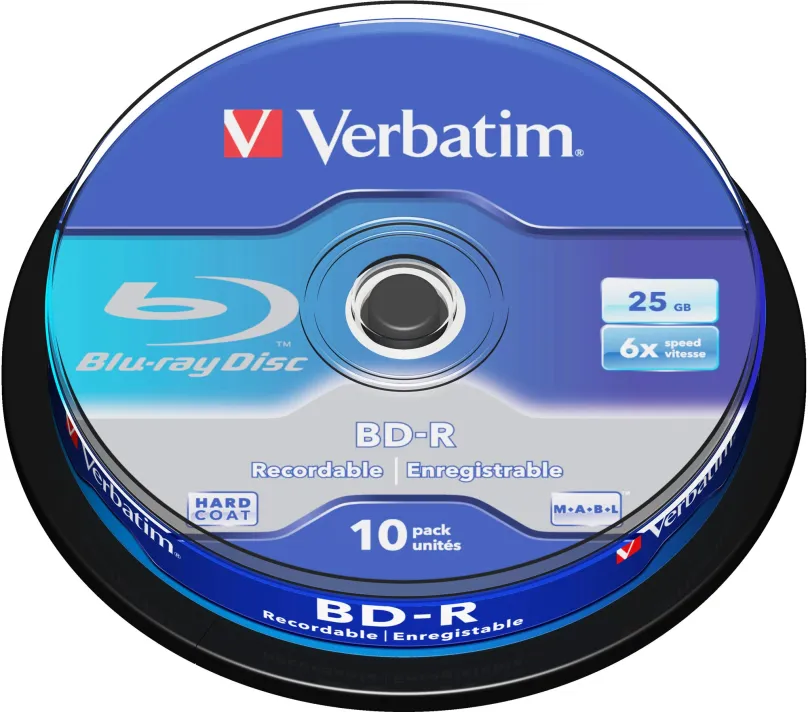 Médiá VERBATIM BD-R SL 25GB, 6x, spindle 10 ks, BD-R Single Layer, kapacita 25GB, rýchlosť