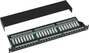 Patch panel Datacom 24x RJ45, priamy, CAT5E, STP, čierny, 1U