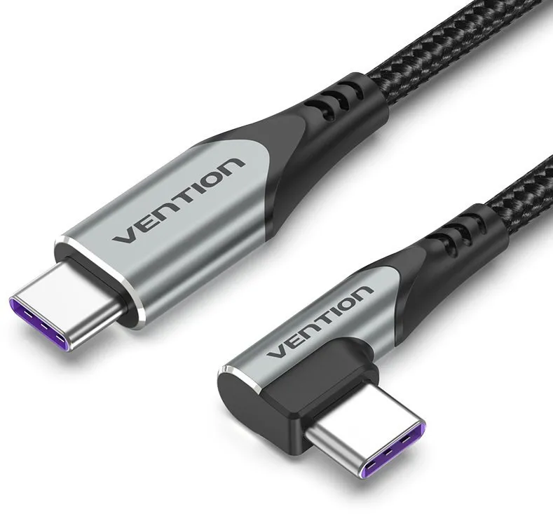 Dátový kábel Vention Type-C (USB-C) 2.0 Right Angle to USB-C, Gray Aluminum Alloy Type