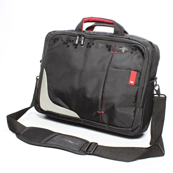 Taška na notebook 15,6", čierna s červenými prvkami z nylonu, NT007 typ Crown
