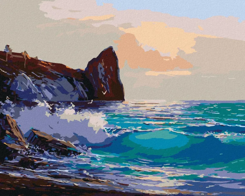 Maľovanie podľa čísel Pláž s vlnami narážajúcimi do skál, 40x50 cm, bez rámu a bez vypnutia plátna