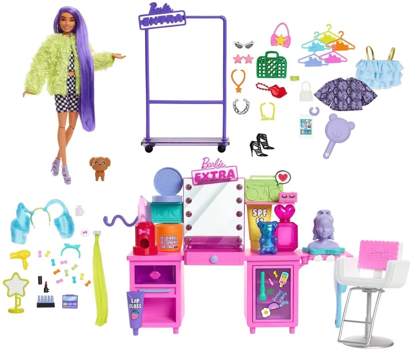 Mattel Barbie Extra Šatník s bábikou, herný set, GYJ70