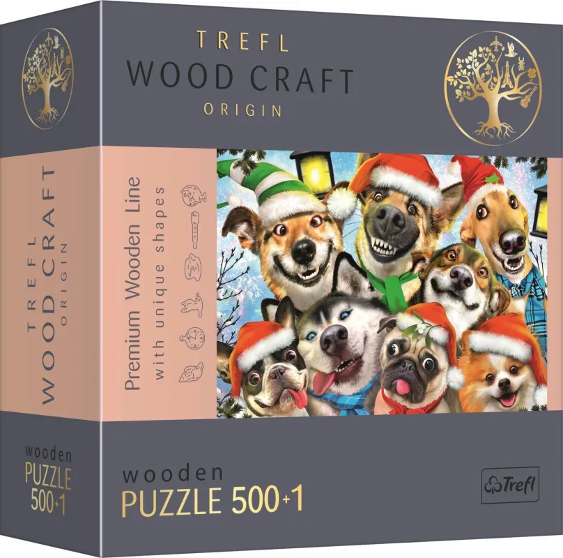 Drevené puzzle Trefl Wood Craft Origin puzzle Vianočné psy 501 dielikov