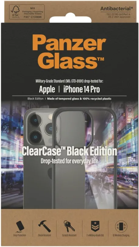 Kryt na mobil PanzerGlass ClearCase Apple iPhone 14 Pro (Black edition), pre Apple iPhone