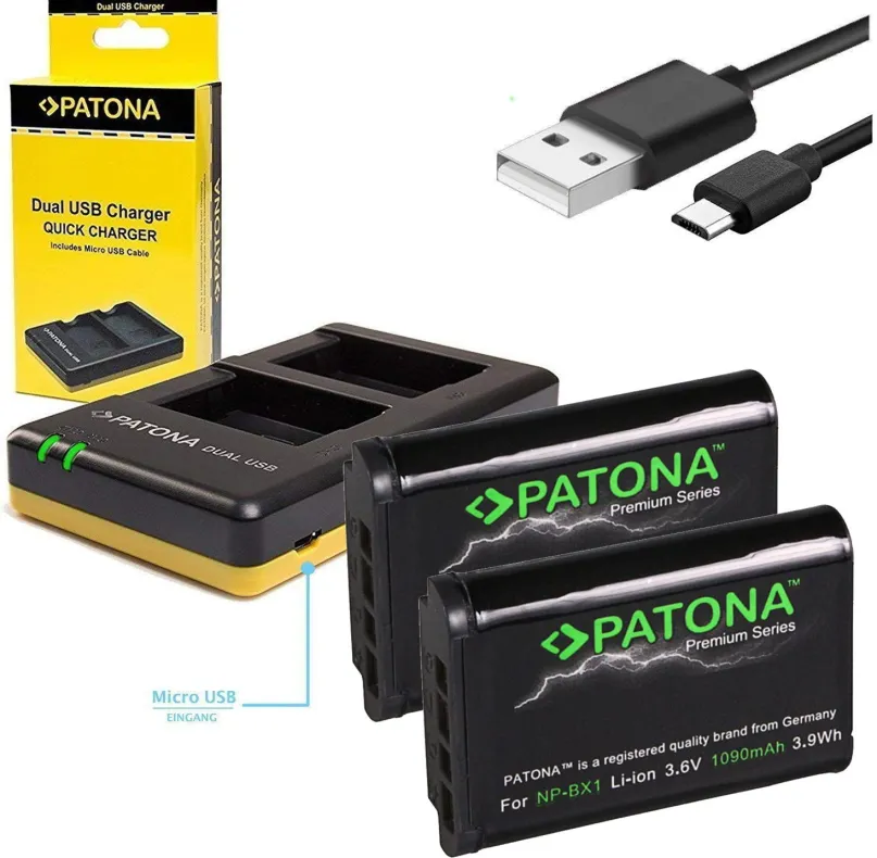 Nabíjačka akumulátorov Paton Dual Quick pre Sony NP-BX1 + 2x batéria 1090mAh USB