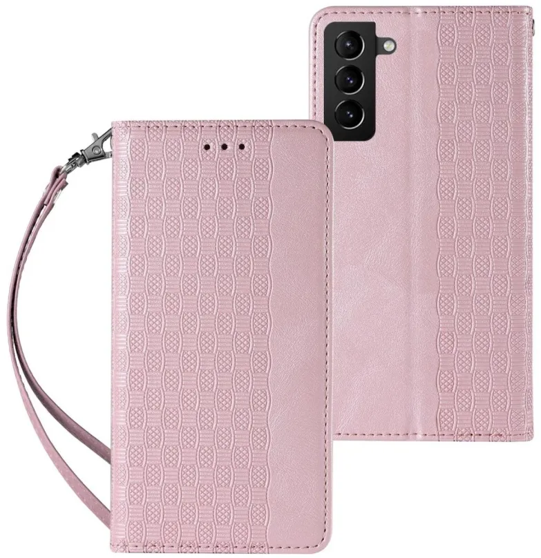 Puzdro na mobil Magnet Strap knižkové kožené puzdro na Samsung Galaxy S22 Plus, ružové
