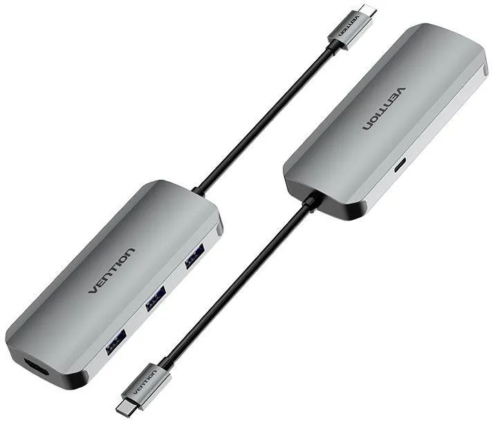 Replikátor portov Vention 5-in-1 USB-C na HDMI / USB 3.0 x 3 /PD Docking Station 0.15M Gray Aluminum