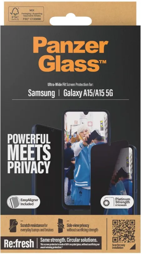 Ochranné sklo PanzerGlass Privacy Samsung Galaxy A15/A15 5G s inštalačným rámčekom