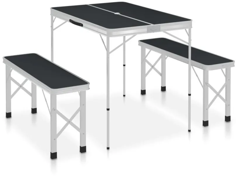 Campingová sada Skladací kempingový stôl s 2 lavicami hliník sivý