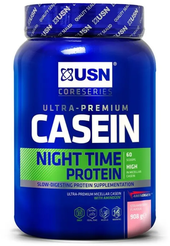 Proteín USN Casein Protein, 908g, jahoda