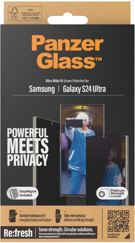 Ochranné sklo PanzerGlass Privacy Samsung Galaxy S24 Ultra s inštalačným rámčekom