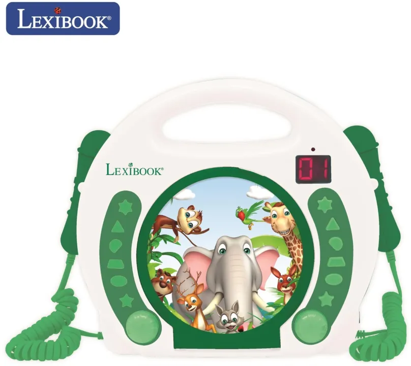Hudobná hračka Lexibook Zvieratká Prenosný CD prehrávač s 2 mikrofónmi na spievanie
